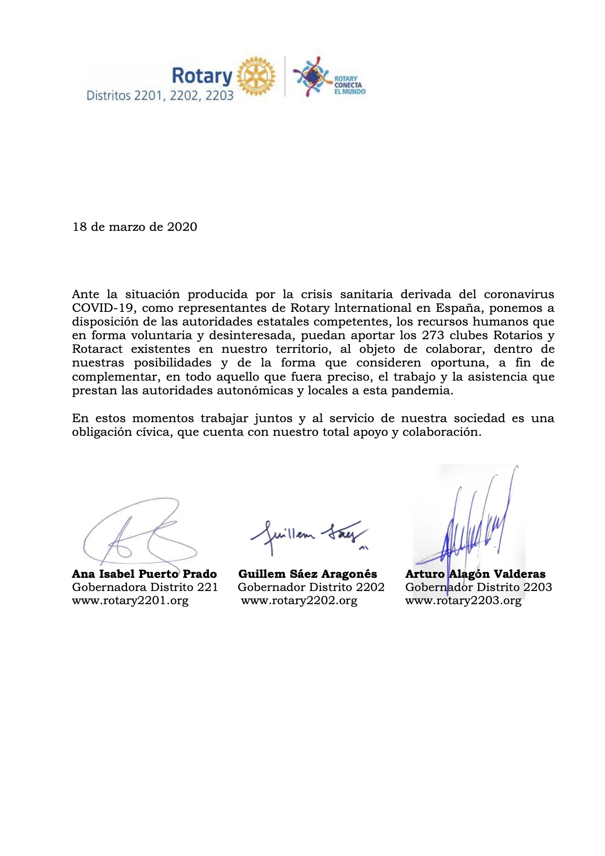 Carta tir-distrital al gobierno de españa